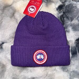Canada Goose Purple Knit Beanie with Logo